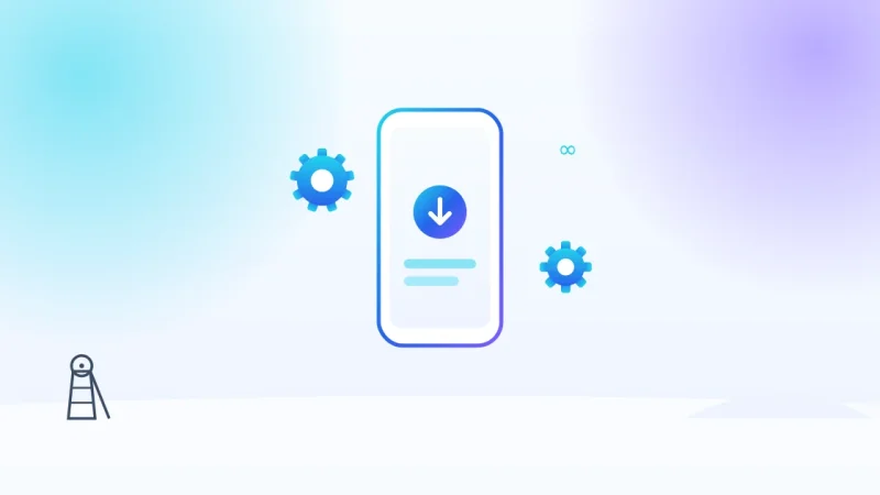 Application web progressive PWA à Lens : smartphone avec installation et engrenages techniques